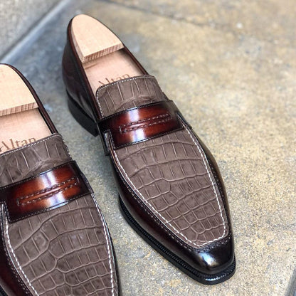 Brown Alligator Vamp Mahoganny Patina on calf