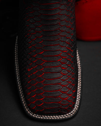 Red Cherry Python Square Toe Boots