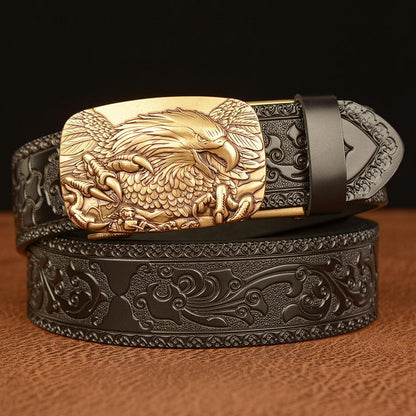 Men's cowhide vintage carved eagle belt