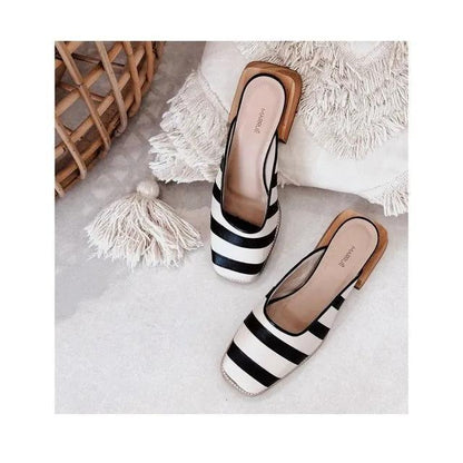 Women's Striped Vintage Block Heel Mules
