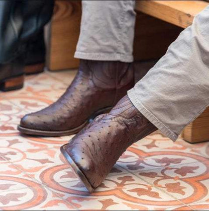 Roman Cozy Mid-Heel Ostrich Knights Boots