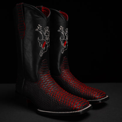 Red Cherry Python Square Toe Boots