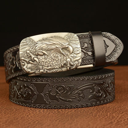 Men's cowhide vintage carved eagle belt