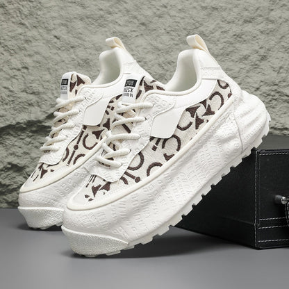 Men's trendy casual leather thick-soled comfortable sports shoes